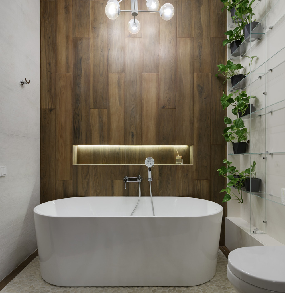 Виготовлення меблів на замовлення в ванну кімнату з МДФ фарбованого - КОГ груп Стелаж-полиці з МДФ фарбованого і скла білого кольору - KOG group