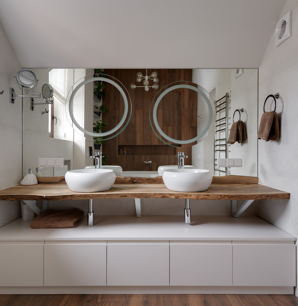 Виробництво тумб з висувними ящиками без ручок в санвузол з фарбованого МДФ. Бнжнвий колір - КОГ груп Тумба під умивальник в санвузол бежевого кольору - KOG group